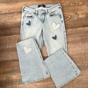 Hollister Light Blue Flare Jeans with Heart Patches